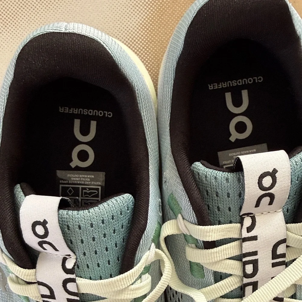 On CloudSurfer Running Women's Light Blue and White Sneakers - Picture 3 of 9